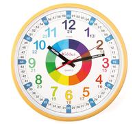 Kiddus Horloge Murale Éducative pour Enfants, Garçon, Fille. Diamètre 30 cm.Time Teacher Analogique avec Exercices. Mécanisme en Quartz Silencieux. XL Bois FRANÇAIS