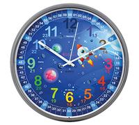 Kiddus Horloge Murale Éducative pour Enfants, Garçon, Fille. Diamètre 30 cm.Time Teacher Analogique avec Exercices. Mécanisme en Quartz Silencieux. Français XL Galaxy