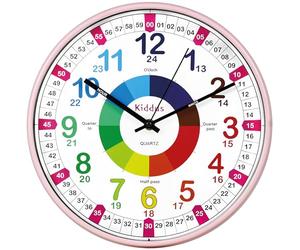 Kiddus Horloge Murale Éducative pour Enfants, Garçon, Fille. Diamètre 30 cm.Time Teacher Analogique avec Exercices. Mécanisme en Quartz Silencieux
