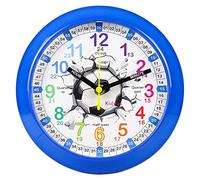 Kiddus Horloge Murale Éducative pour Enfants, Garçon, Fille. Time Teacher Analogique avec Exercices. Facile d’Apprendre à Lire l’Heure. Mécanisme en Quartz Silencieux. English Football