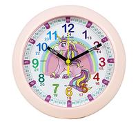 Kiddus Horloge Murale Éducative pour Enfants, Garçon, Fille. Time Teacher Analogique avec Exercices. Facile d’Apprendre à Lire l’Heure. Mécanisme en Quartz Silencieux. Français Unicorn