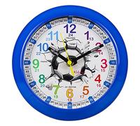 Kiddus Horloge Murale Éducative pour Enfants, Garçon, Fille. Time Teacher Analogique avec Exercices. Facile d’Apprendre à Lire l’Heure. Mécanisme en Quartz Silencieux. Français Football