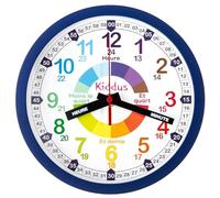Kiddus Horloge Murale Éducative pour Enfants, Garçon, Fille. Time Teacher Analogique avec Exercices. Facile d’Apprendre à Lire l’Heure. FRANÇAIS Bleu