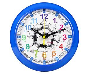Kiddus Horloge Murale Éducative pour Enfants, Garçon, Fille. Time Teacher Analogique avec Exercices. Facile d’Apprendre à Lire l’Heure. Mécanisme en Quartz Silencieux. English Football