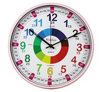 Kiddus Horloge Murale Enfant pour Apprendre l'Heure, Horloge Apprentissage 30cm avec Aiguilles Inscrites Heure et Minute, Décoration Chambre Fille et Garçon, Silencieuse, Pédagogique Chiffres Colorés