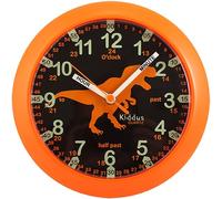Kiddus Horloge murale pour enfant garçon et fille Horloge d’apprentissage analogique avec exercices Facile à lire pour apprendre facilement à lire l'heure Anglais Dinosaure