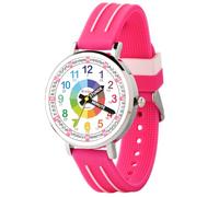 Kiddus Montre Bracelet Éducative pour Enfants, garçon. Time Teacher Analogique avec Exercices. Facile d’Apprendre à Lire l’Heure. Time Teacher Version Allemande, Rose