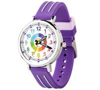 Kiddus Montre Enfant Éducative Analogique, Fille et Garçon Dès 5 Ans | Violet, 5ATM étanche pour natation, aiguilles classiques et grands chiffres lisibles