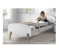 Lit 90x200 cm avec rambarde bois laqué blanc et pieds pin clair Kiddy