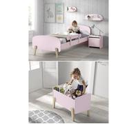 Lit Simple Rose + Sommier + Chevet + Etagres 45cm/65cm + Coffre Jouets + Barrire Lit
