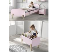 KIDDY Chambre enfant complète style scandinave en bois pin massif et MDF laqué vieux rose - l 90 x L 200 cm