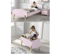 KIDDY Chambre enfant complète style scandinave en bois pin massif et MDF laqué vieux rose - l 90 x L 200 cm