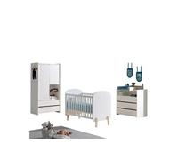 Vipack Ensemble chambre complète Kiddy - Lit bébé 60x120, Commode 3 tiroirs, Armoire 2 portes - Blanc