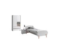 Vipack Kiddy Lit Simple + Armoire 2 Portes + Chevet Enfant Blanc