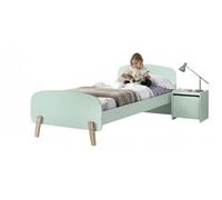 Vipack Kiddy Lit Simple En Bois Laqu Et Brut Et Sommier 90x200cm + Chevet Enfant Bois Laqu 1 Porte Vert