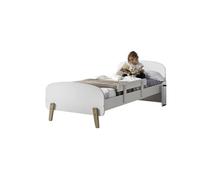 Vipack Lit simple Kiddy – 90 x 200 cm, rambarde bois laqué blanc, pieds pin clair