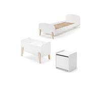Vipack Kiddy Lit Simple En Bois Laqu Et Brut Et Sommier + Chevet 1 Porte + Coffre Jouets Blanc