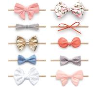 KiddyCare - Bandeau Bebe Fille 0-6 mois, Lot de 10 Noeuds Pré-Noués et Cousus, Bandeau en Nylon, Différentes Couleurs, Fait à la Main, Taille Unique, S'Étire pour s'Adapter à Toutes les Têtes