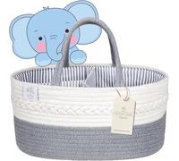 KiddyCare - Distributeurs de Couches et Range-Couches Polyvalent en Toile 100% Coton et Corde Tissée, 3 Compartiments Amovibles, Idéal Pour vos Déplacements, Cadeau Babyshower [Gris, Taille Normale]