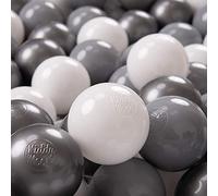 KiddyMoon 100 ∅ 7Cm Balles Colorées Plastique pour Piscine Enfant Bébé Fabriqué en EU, Blanc/Gris/Argenté