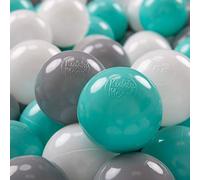 KiddyMoon 100 ∅ 7Cm Balles Colorées Plastique pour Piscine Enfant Bébé Fabriqué en EU, Blanc/Gris/Turquoise Clair