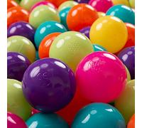 KiddyMoon 100 ∅ 7Cm Balles Colorées Plastique pour Piscine Enfant Bébé Fabriqué en EU, Vert Clair/Jaune/Turquoise/Orange/Ros Foncé/Violet