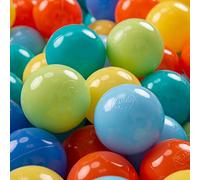 KiddyMoon 100 ∅ 7Cm Balles Colorées Plastique pour Piscine Enfant Bébé Fabriqué en EU, Vert Clair/Orange/Turquoise/Bleu/Babyblue/Jaune