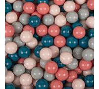 KiddyMoon 100 balles/7 cm Balles pour enfants Balles de jeu pour le bain Balles en plastique uni fabriquées en UE, couleur turquoise foncé/beige pastel/gris vert/saumon