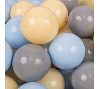 KiddyMoon 100 balles/7 cm Boules de jeu pour enfants Boules de bain pour bébés Boules en plastique uni fabriquées dans l'UE, bleu pastel/jaune pastel/gris