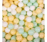 KiddyMoon 100 balles/7 cm Boules de jeu pour enfants Boules de bain pour bébés Boules en plastique uni fabriquées dans l'UE, jaune pastel/blanc/menthol