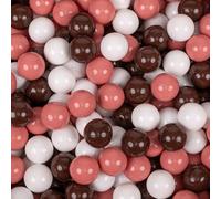KiddyMoon 100 balles/7 cm Boules de jeu pour enfants Boules de bain pour bébés Boules en plastique uni fabriquées dans l'UE, saumon/marron/blanc