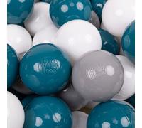 KiddyMoon 100 balles/7 cm Boules de jeu pour enfants Boules de bain pour bébés Boules en plastique uni fabriquées dans l'UE, turquoise foncé/gris/blanc