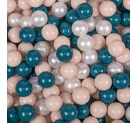 KiddyMoon 100 balles/7 cm Boules de jeu pour enfants Boules de bain pour enfants Boules en plastique uni fabriquées dans l'UE, turquoise foncé/beige/perle