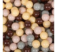 KiddyMoon 100 balles/7 cm Boules pour enfants Boules de bain pour enfants Boules en plastique uni fabriquées dans l'UE, beige pastel/vert/gris/jaune pastel/marron