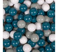 KiddyMoon 100 balles/7 cm Boules pour enfants Boules de jeu pour le bain Boules en plastique simples pour enfants fabriquées en UE, turquoise foncé/vert/gris/blanc