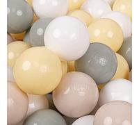 KiddyMoon 100 Balles/7Cm Balles Colorées Plastique pour Piscine Enfant Bébé Fabriqué en EU, Beige Pastel/Vert De Gris/Jaune Pastel/Blanc