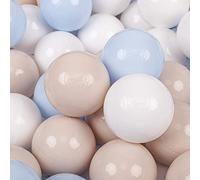 KiddyMoon 100 Balles/7Cm Balles Colorées Plastique pour Piscine Enfant Bébé Fabriqué en EU, Beige Pastel/Bleu Pastel/Blanc