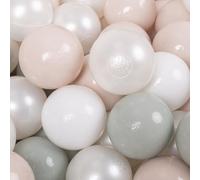 KiddyMoon 100 Balles/7Cm Balles Colorées Plastique pour Piscine Enfant Bébé Fabriqué en EU, Blanc/Perle/Beige Pastel/Vert-Gris
