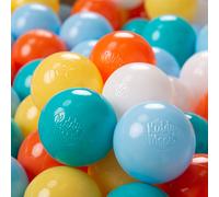 KiddyMoon 1200 ∅ 6 cm Boules pour enfants pour jouer dans le bain Boules en plastique pour enfants fabriquées en UE, blanc/jaune/orange/bleu bébé/turquoise