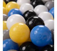 KiddyMoon 1200 ∅ 6 cm Boules pour enfants pour jouer dans le bain Boules en plastique pour enfants fabriquées dans l'UE, noir/blanc/gris/bleu/jaune