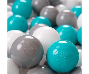 KiddyMoon 1200/6Cm ∅ Balles Colorées Plastique pour Piscine Enfant Bébé Fabriqué en EU, Gris/Blanc/Turquoise
