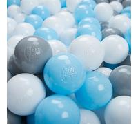 KiddyMoon 1200/6cm Boules de jeu pour enfants dans le bac Boules en plastique pour enfants fabriquées dans l'UE, gris/blanc/bleu bébé