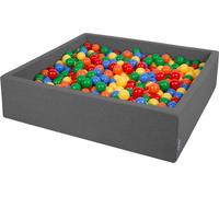 KiddyMoon 120x30cm/300 balles ∅ 7cm Square Balles en mousse pour enfants Fabriqué dans l'UE, Gris foncé : Jaune-Vert-Bleu-Rouge-Orange