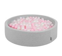 KiddyMoon 120x30cm/600 balles ∅ 7cm Balles rondes en mousse pour enfants Fabriqué dans l'UE, Gris clair:Rose poudré Nacré Transparent