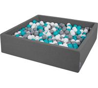 KiddyMoon 120x30cm/600 balles ∅ 7cm Square Balles en mousse pour enfants Fabriqué dans l'UE, Gris foncé : Gris-Blanc-Turquoise