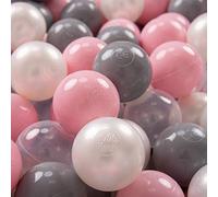 KiddyMoon 200 ∅ 7Cm Balles Colorées Plastique pour Piscine Enfant Bébé Fabriqué en EU, Perle/Gris/Transparent/Rose Poudré