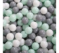 KiddyMoon 300/6cm Boules pour enfants pour jouer dans le bain Boules en plastique pour enfants fabriquées dans l'UE, blanc/gris/vert