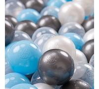 KiddyMoon 300 ∅ 7Cm Balles Colorées Plastique pour Piscine Enfant Bébé Fabriqué en EU, Transparent/Argenté/Perle/Baby Blue