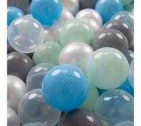 KiddyMoon 50 ∅ 7Cm Balles Colorées Plastique pour Piscine Enfant Bébé Fabriqué en EU, Perle/Gris/Transparent/Baby Blue/Menthe