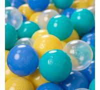 KiddyMoon 500 ∅ 6 cm Boules pour enfants pour jouer dans le bain Boules en plastique pour enfants fabriquées dans l'UE, turquoise/bleu/jaune/transparent